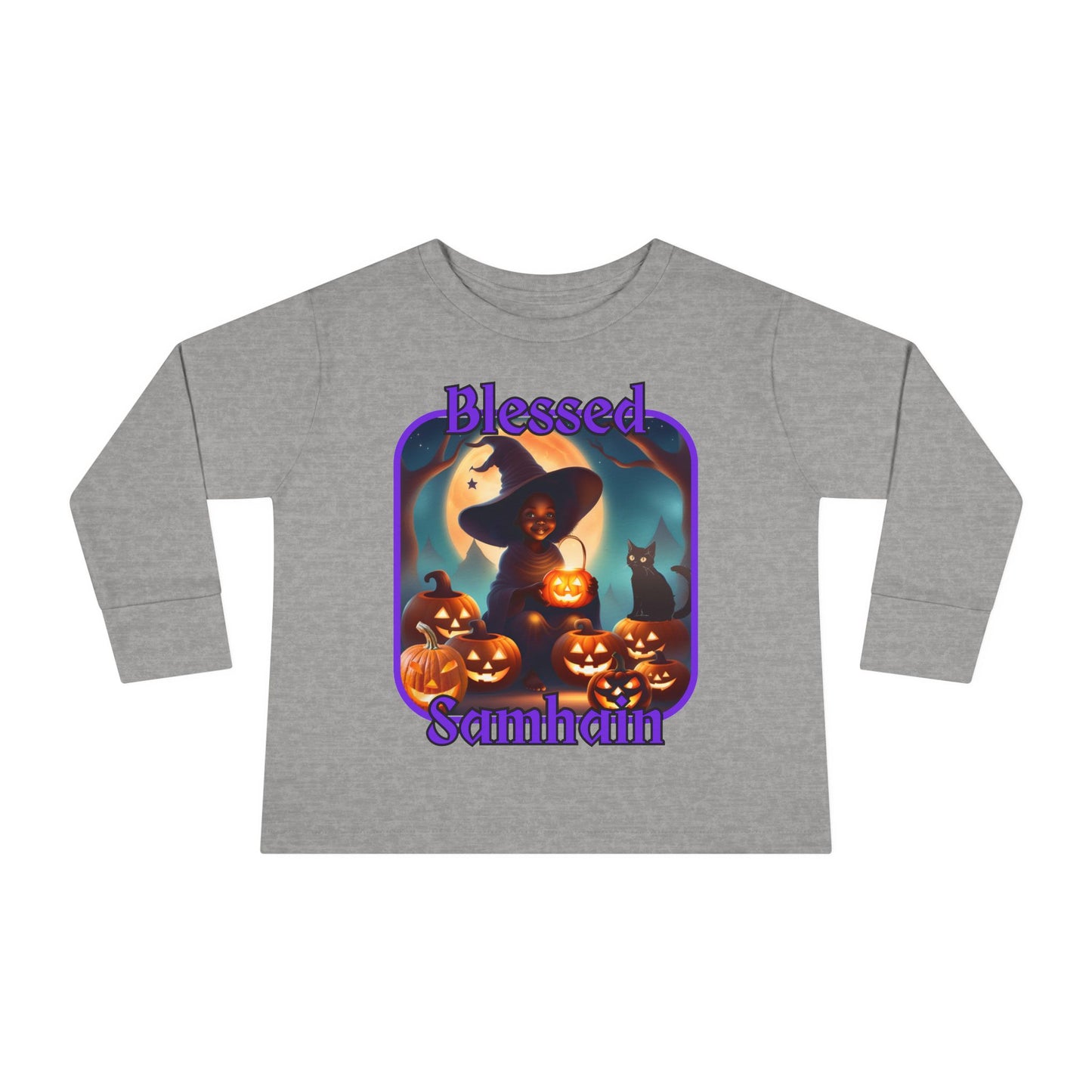 Blessed Samhain Cute Witch Purple font Toddler Long Sleeve Tee by CreepyCrafts.boo