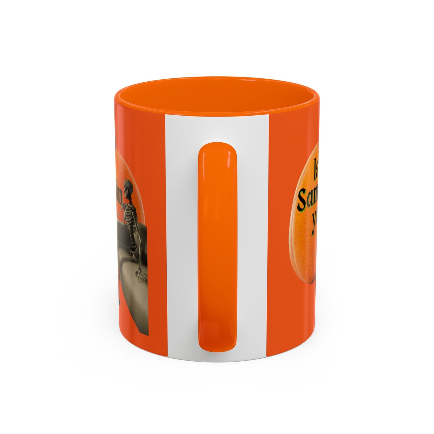 Is It Samhain Yet? Skeleton's Giant Pumpkin Orange Accent Mug by CreepyCrafts.boo