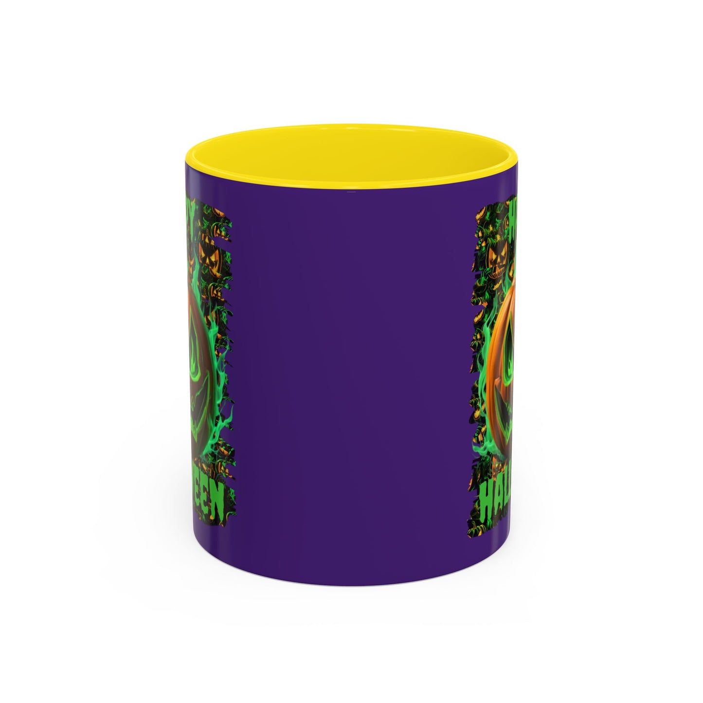 Happy Halloween Green Jack Purple Accent Mug by CreepyCrafts.boo