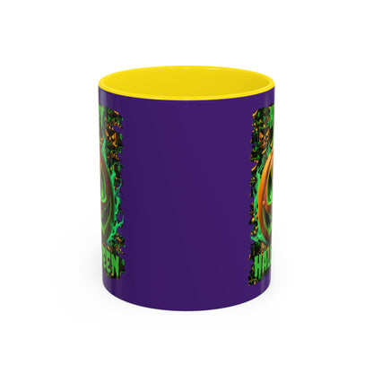 Happy Halloween Green Jack Purple Accent Mug by CreepyCrafts.boo
