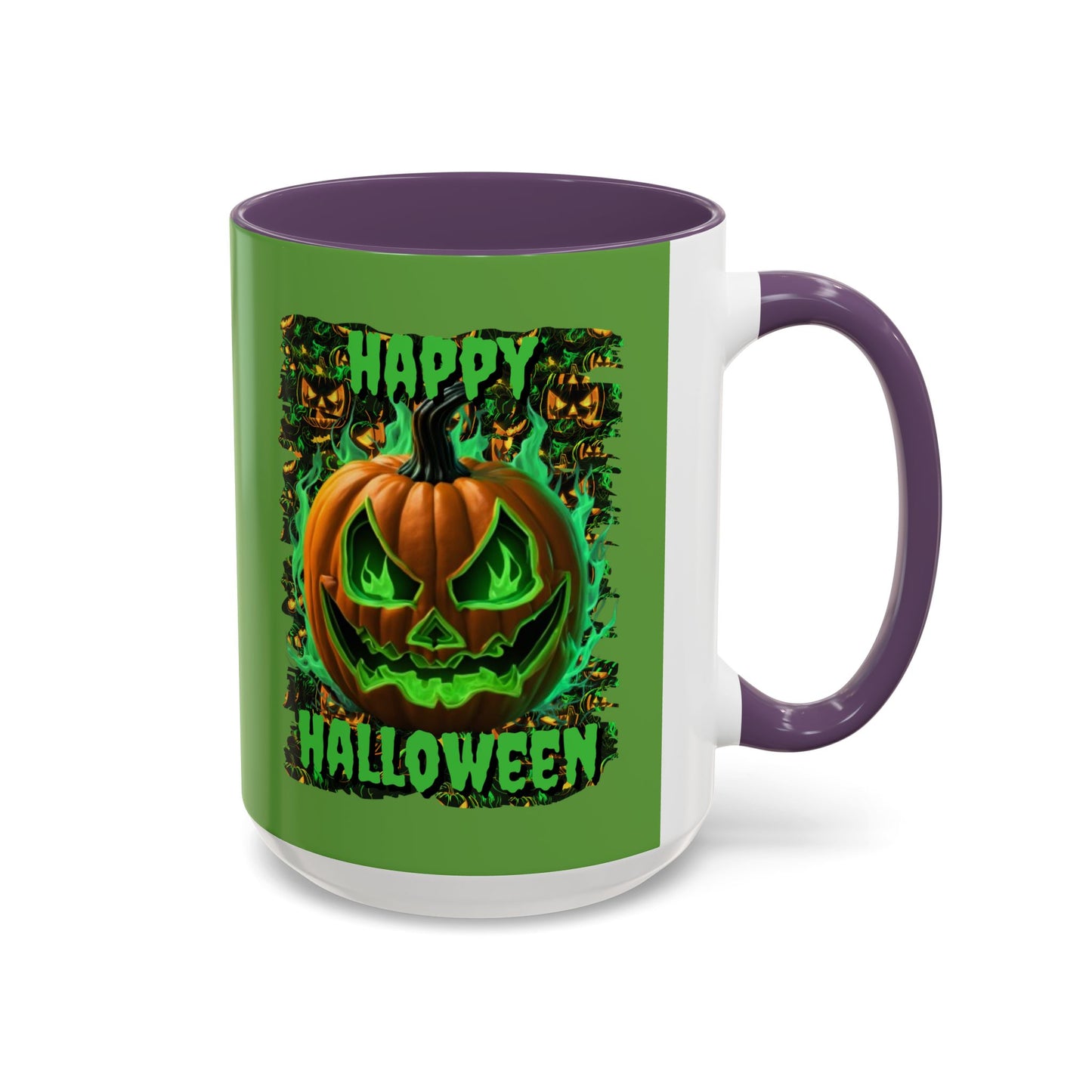 Happy Halloween Green Jack Green Accent Mug by CreepyCrafts.boo