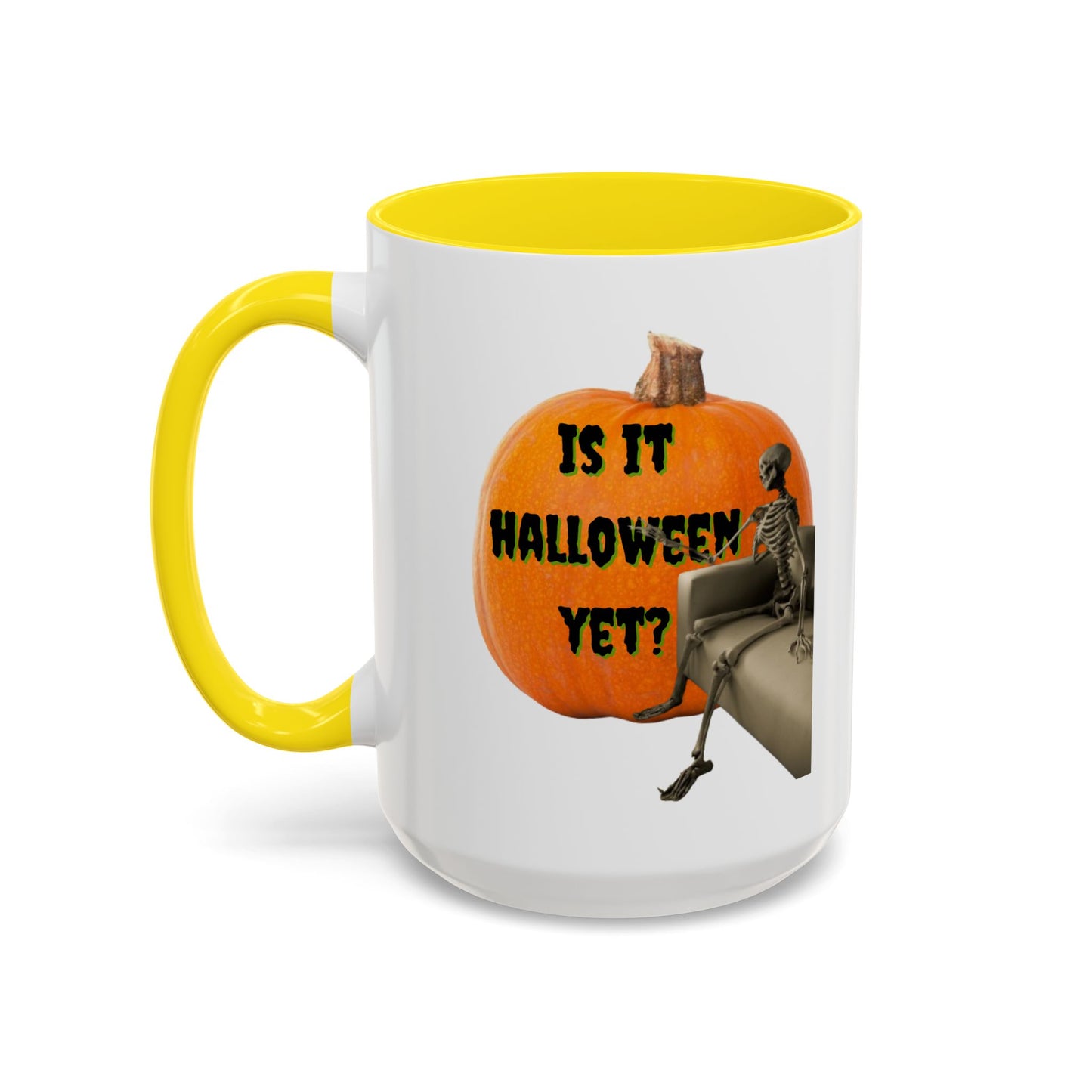 Is it Halloween yet? Skeleton's Giant Pumpkin White Accent Mug by CreepyCrafts.boo