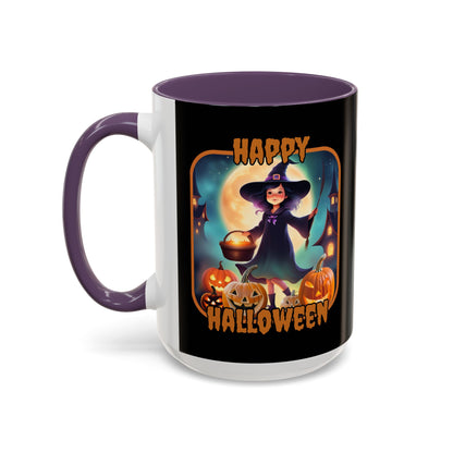 Happy Halloween Little Witch Orange font Black Accent Mug by CreepyCrafts.boo