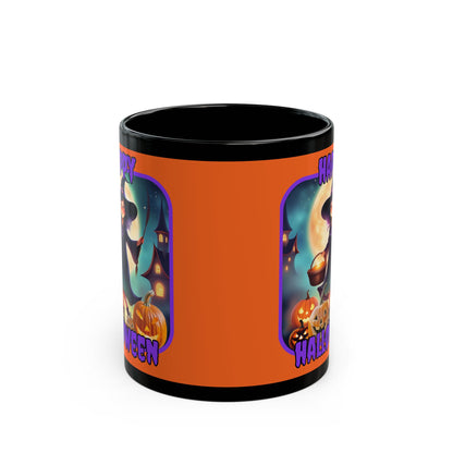 Happy Halloween Little Witch Purple font Orange Mug by CreepyCrafts.boo