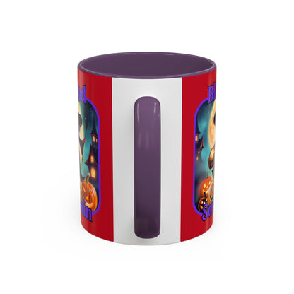 Blessed Samhain Little Witch Purple font Red Accent Mug by CreepyCrafts.boo