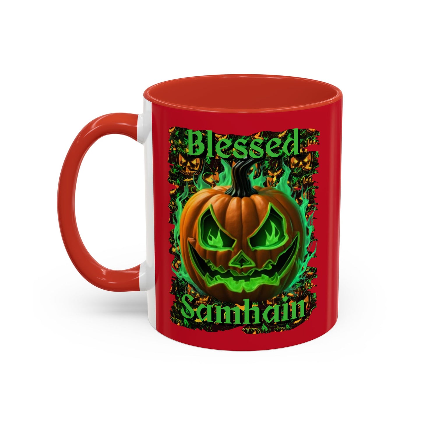 Blessed Samhain Green Jack Red Accent Mug by CreepyCrafts.boo