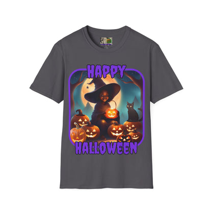 Happy Halloween Cute Witch Purple font Dark colors Unisex T-Shirt by CreepyCrafts.boo