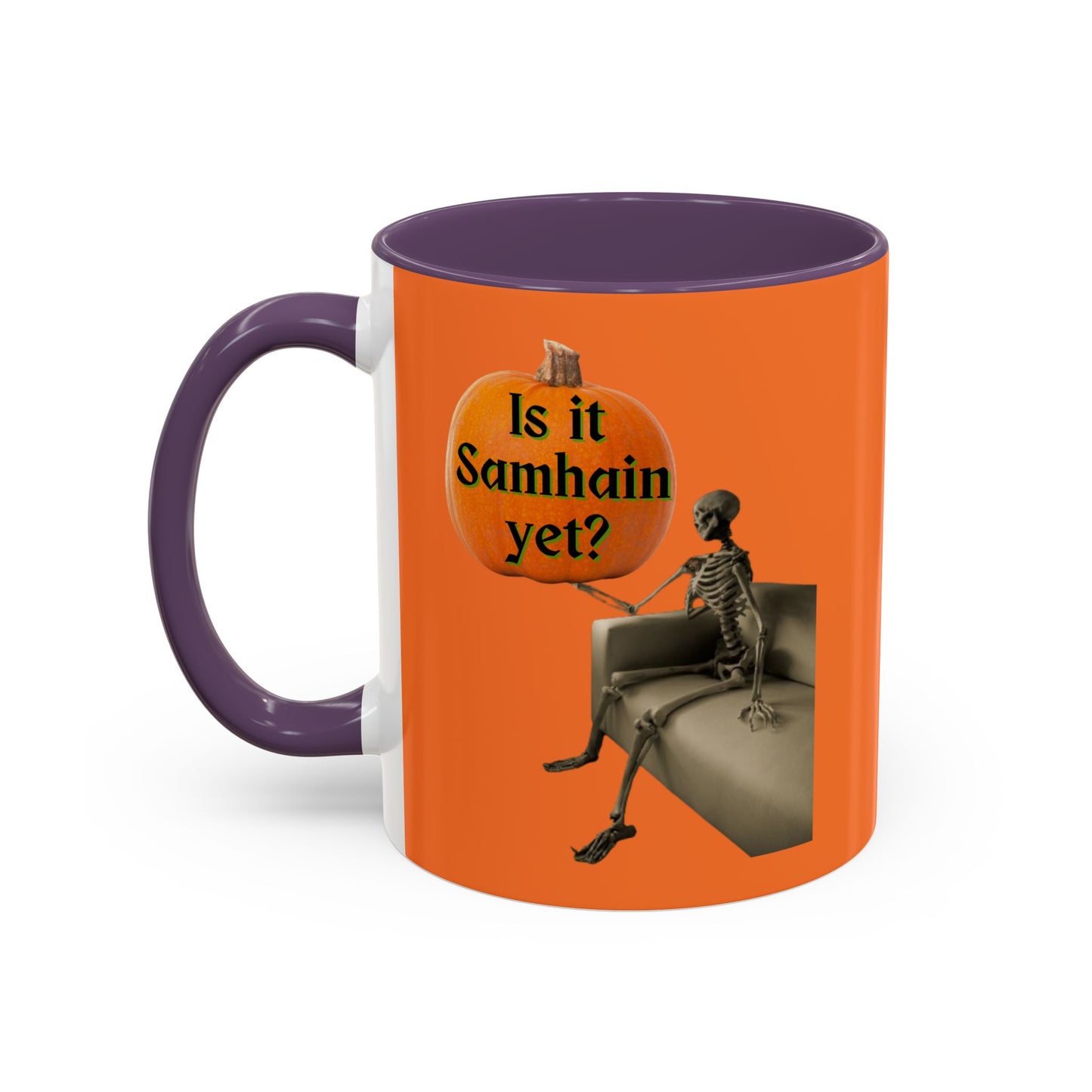 Is it Samhain yet? Skeleton's Pumpkin Orange Accent Mug by CreepyCrafts.boo
