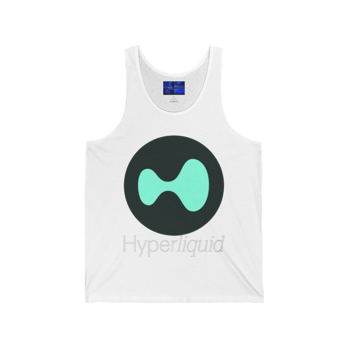 Hyperliquid White font Unisex Jersey Tank Top by cypherpunkgear.com