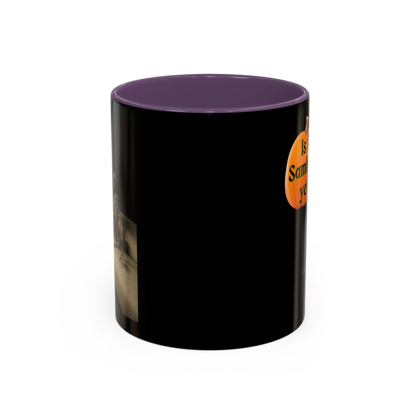 Is it Samhain yet? Skeleton's Pumpkin Black Accent Mug by CreepyCrafts.boo