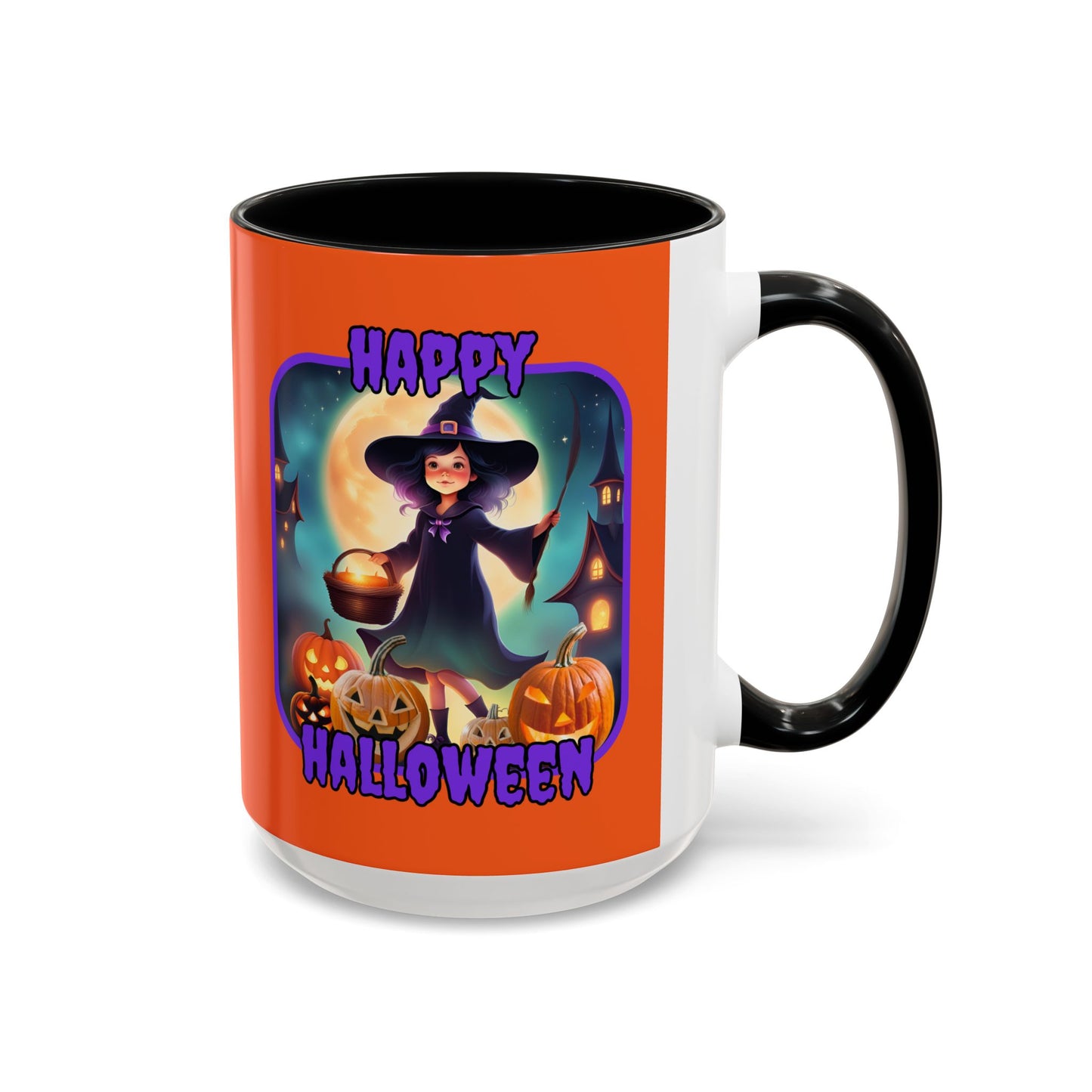 Happy Halloween Little Witch Purple font Orange Accent Mug by CreepyCrafts.boo