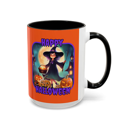 Happy Halloween Little Witch Purple font Orange Accent Mug by CreepyCrafts.boo