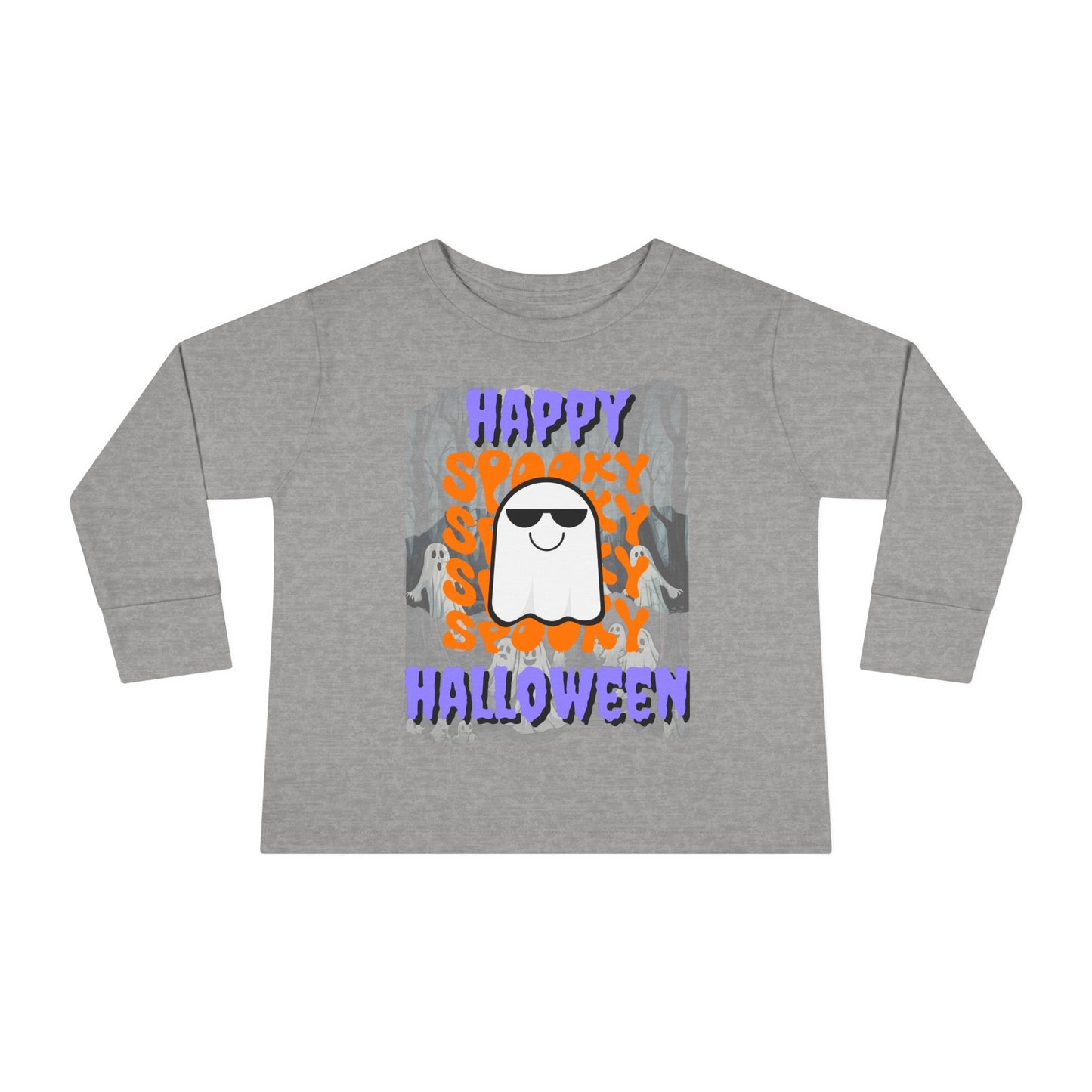 Spooky Happy Halloween Ghost PRfont Toddler Long Sleeve Tee by cypherpunkgear