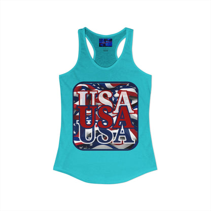 ¡EE.UU! ¡EE.UU! ¡EE.UU! ¡Patriota por cypherpunkgear! Camiseta sin mangas ideal con espalda cruzada para mujer