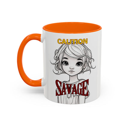 Caution, Savage White Accent Mug by cypherpunkgear.com