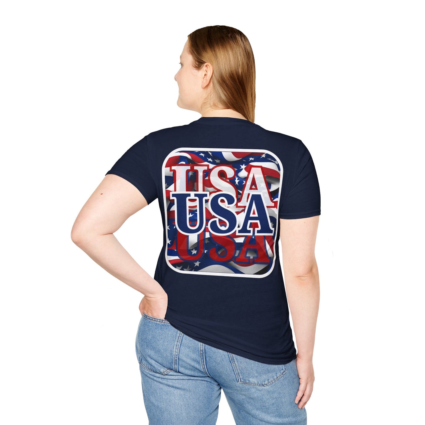 2-sided Red White and BLUE USA Patriot DKcolors Unisex T-Shirt by cypherpunkgear