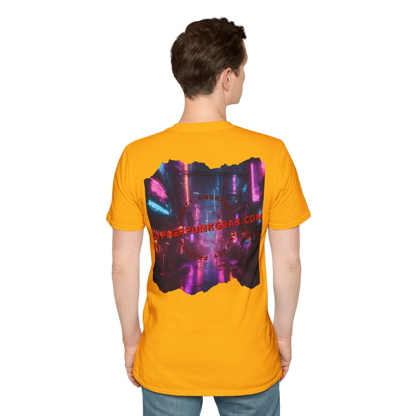 2-sided, cypherpunkgear.com Logo & Cityscape Light colors Unisex T-Shirt by cypherpunkgear.com