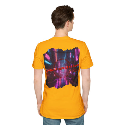 2-sided, cypherpunkgear.com Logo & Cityscape Light colors Unisex T-Shirt by cypherpunkgear.com