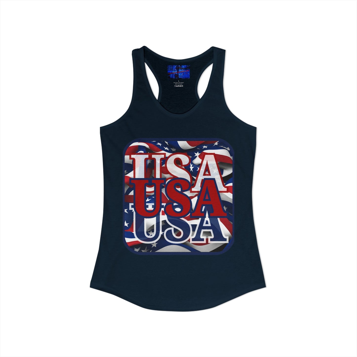 ¡EE.UU! ¡EE.UU! ¡EE.UU! ¡Patriota por cypherpunkgear! Camiseta sin mangas ideal con espalda cruzada para mujer