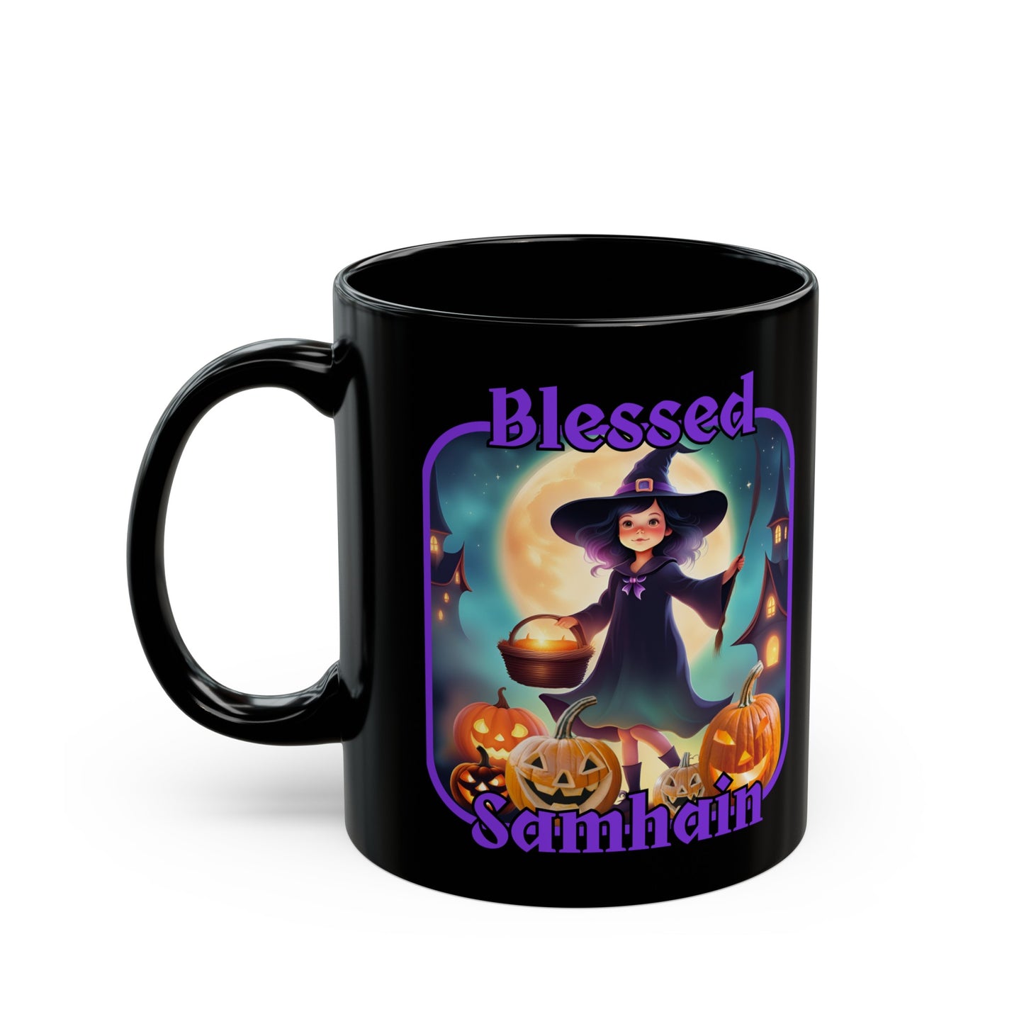 Blessed Samhain Little Witch PRfont Black Mug by cypherpunkgear