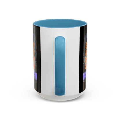 Spooky Happy Halloween Ghost Purple font Black Accent Mug by CreepyCrafts.boo