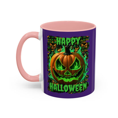 Happy Halloween Green Jack Purple Accent Mug by CreepyCrafts.boo