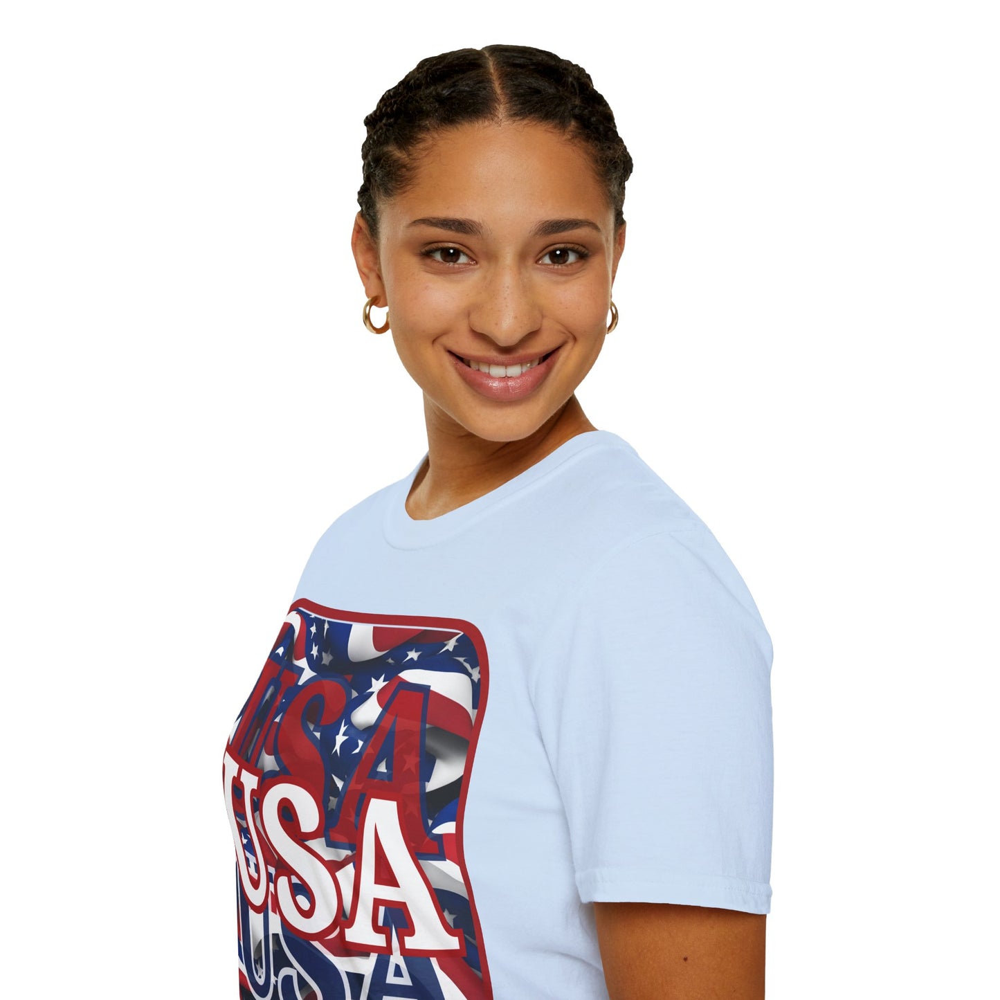 ¡EE.UU! ¡EE.UU! ¡EE.UU! ¡Patriota por cypherpunkgear! Camiseta unisex de estilo suave