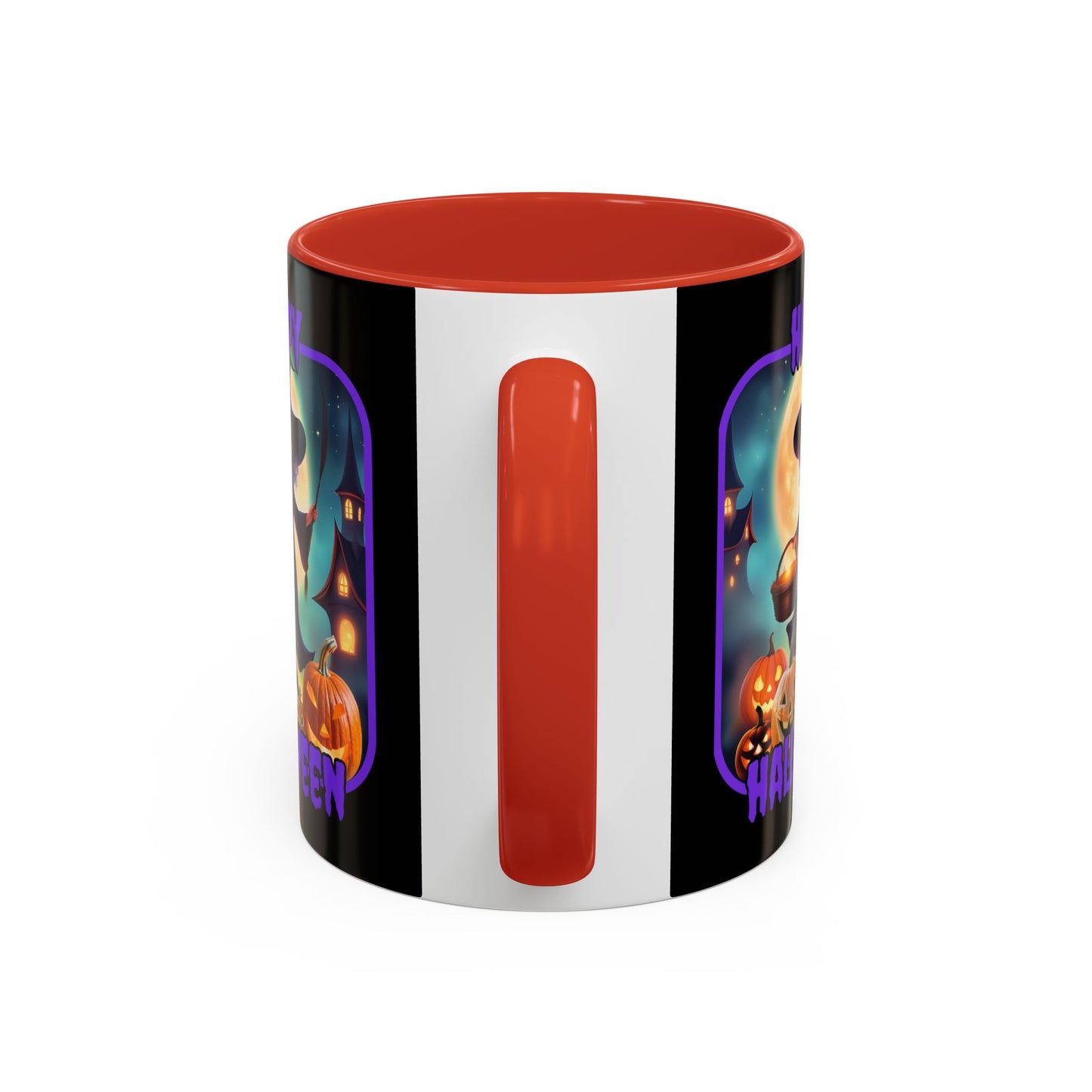 Happy Halloween Little Witch Purple font Black Accent Mug by CreepyCrafts.boo