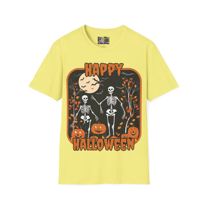 Spooktacular Skeletons of Halloween Light colors Unisex T-shirt by CreepyCrafts.boo