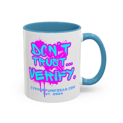 Don't Trust...Verify. White Accent Mug by cypherpunkgear.com