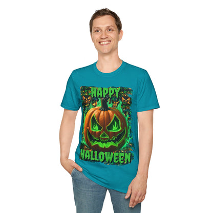 Happy Halloween Green Jack Unisex T-Shirt by cypherpunkgear