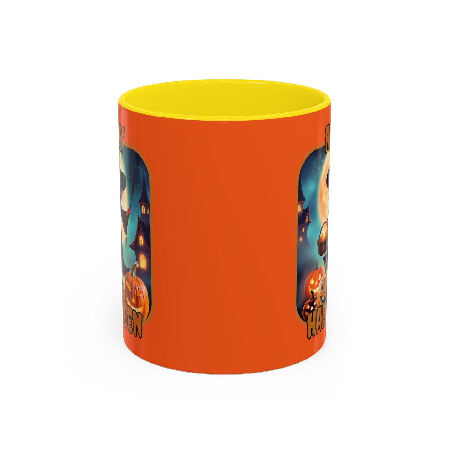 Happy Halloween Little Witch Orange font Orange Accent Mug by CreepyCrafts.boo