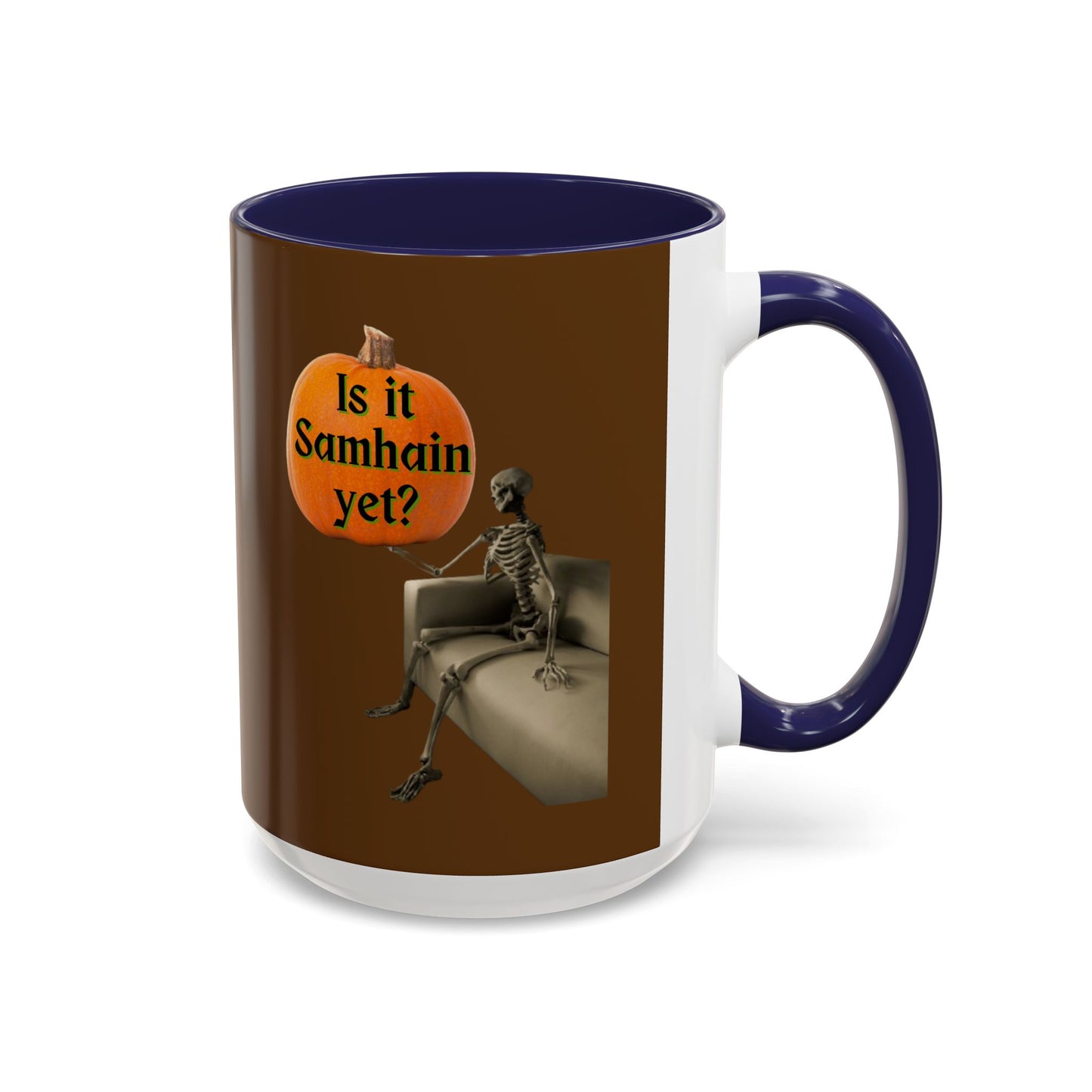Is it Samhain yet? Skeleton's Pumpkin Brown Accent Mug by CreepyCrafts.boo