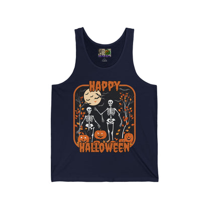 Spooktacular Skeletons of Halloween Unisex Jersey Tank Top by CreepyCrafts.boo