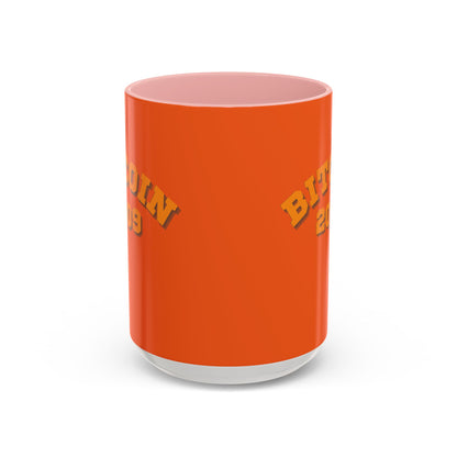Bitcoin 2009 Orange Accent Mug by cypherpunkgear.com