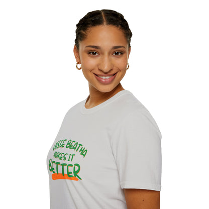 Uisce Beatha makes it better Green font Light colors Unisex T-Shirt by cypherpunkgear.com
