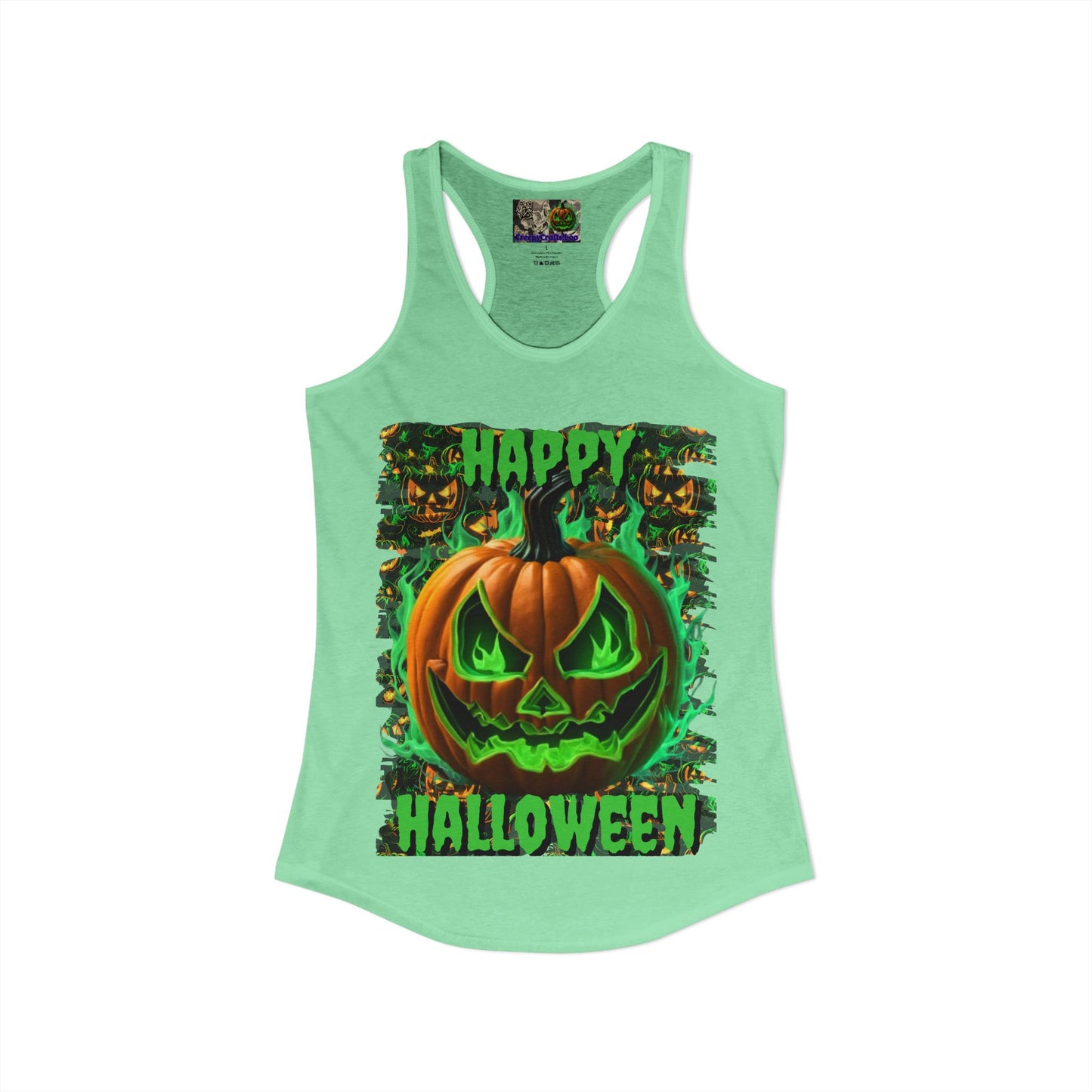 Happy Halloween Green Jack Women's Racerback Tank Top by CreepyCrafts.boo
