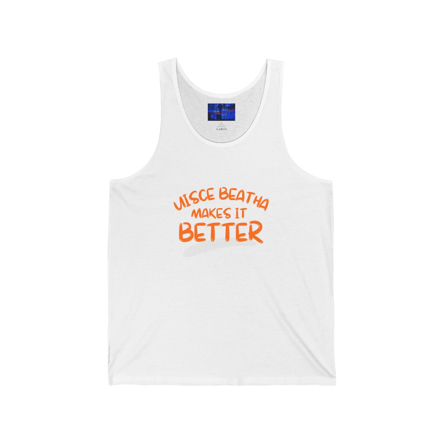 Uisce Beatha makes it better Orange font Unisex Jersey Tank Top by cypherpunkgear.com
