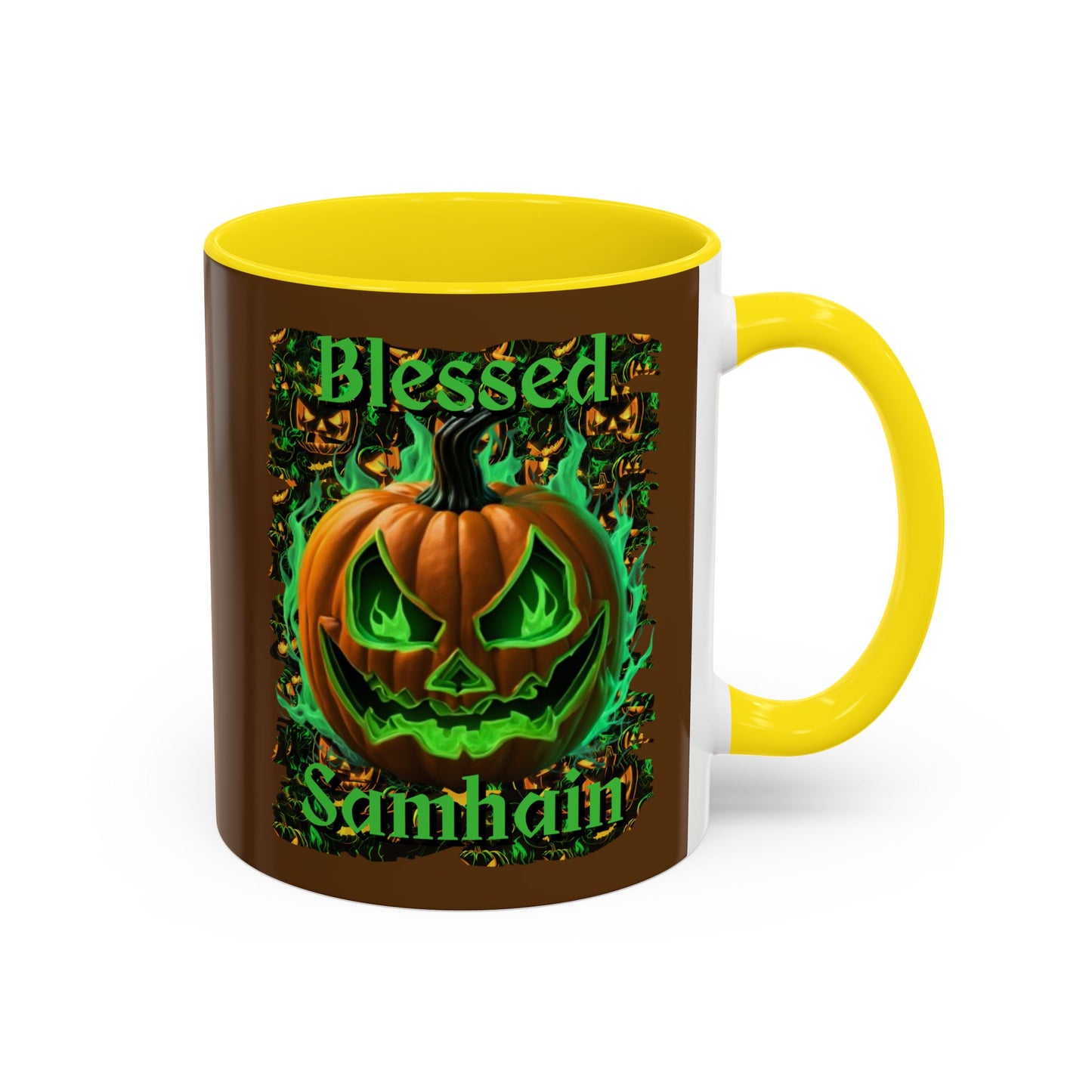 Blessed Samhain Green Jack Brown Accent Mug by CreepyCrafts.boo