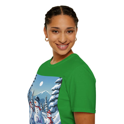 Snowman Family of 3 Dark colors Unisex T-Shirt by cypherpunkgear.com