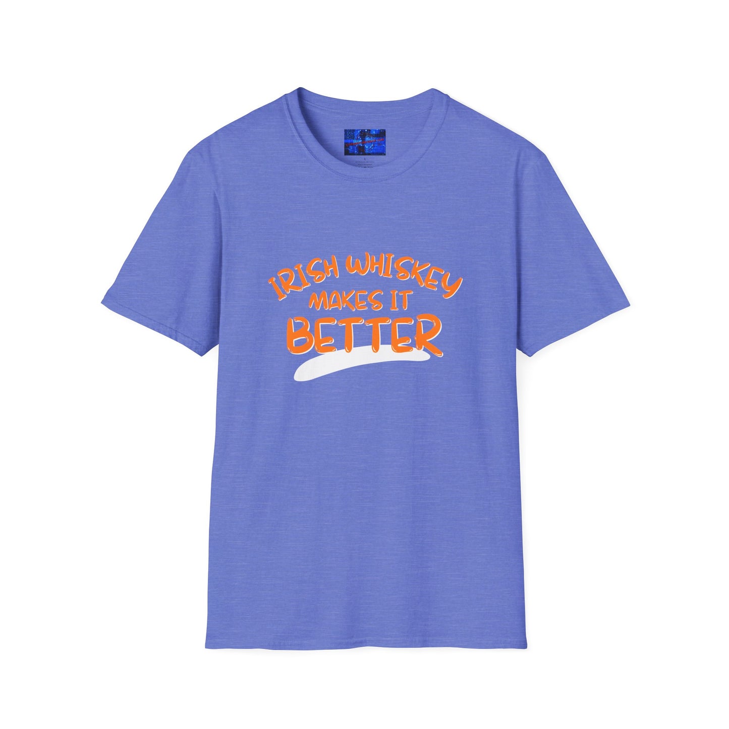 Irish Whiskey makes it better Orange font Light colors Unisex T-Shirt by cypherpunkgear.com