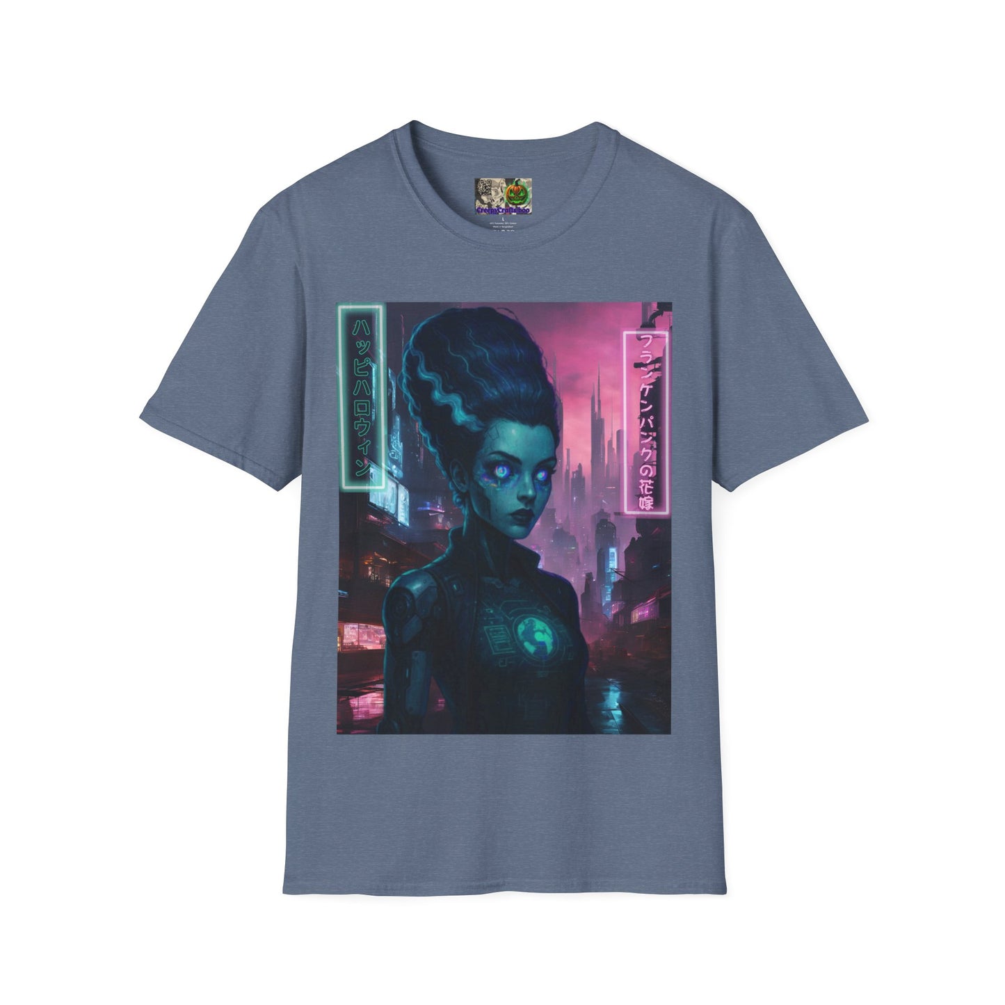 Neon Bride of Frankenstein Dark colors Unisex T-Shirt by CreepyCrafts.boo