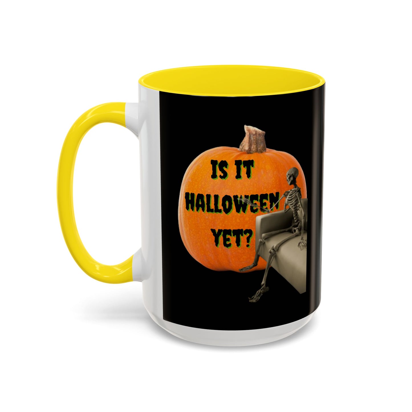 Is it Halloween yet? Skeleton's Giant Pumpkin Black Accent Mug by CreepyCrafts.boo