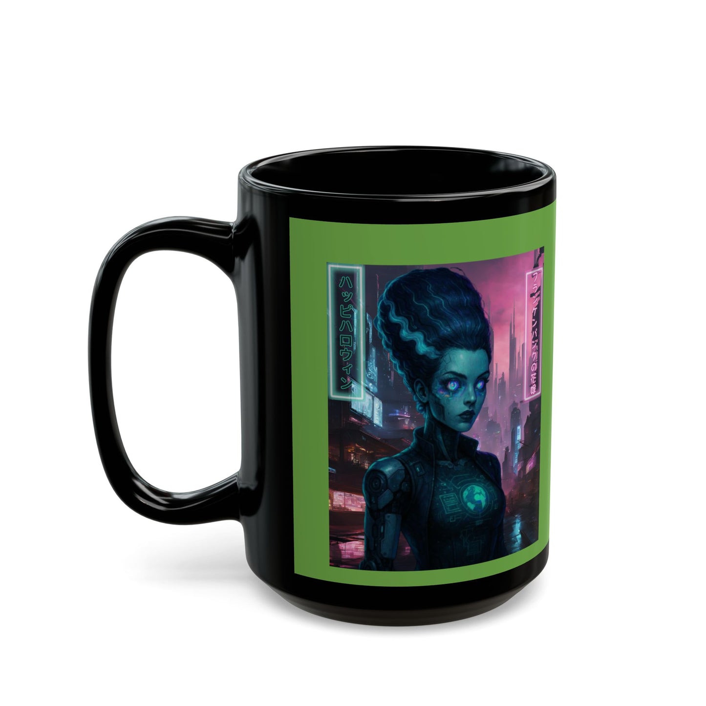 Neon Bride of Frankenstein Green Mug by CreepyCrafts.boo