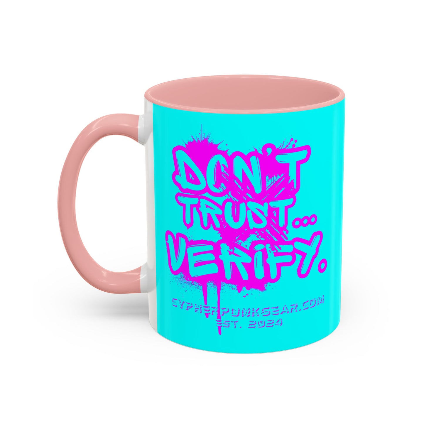 Don't Trust...Verify. Cyan Accent Mug by cypherpunkgear.com