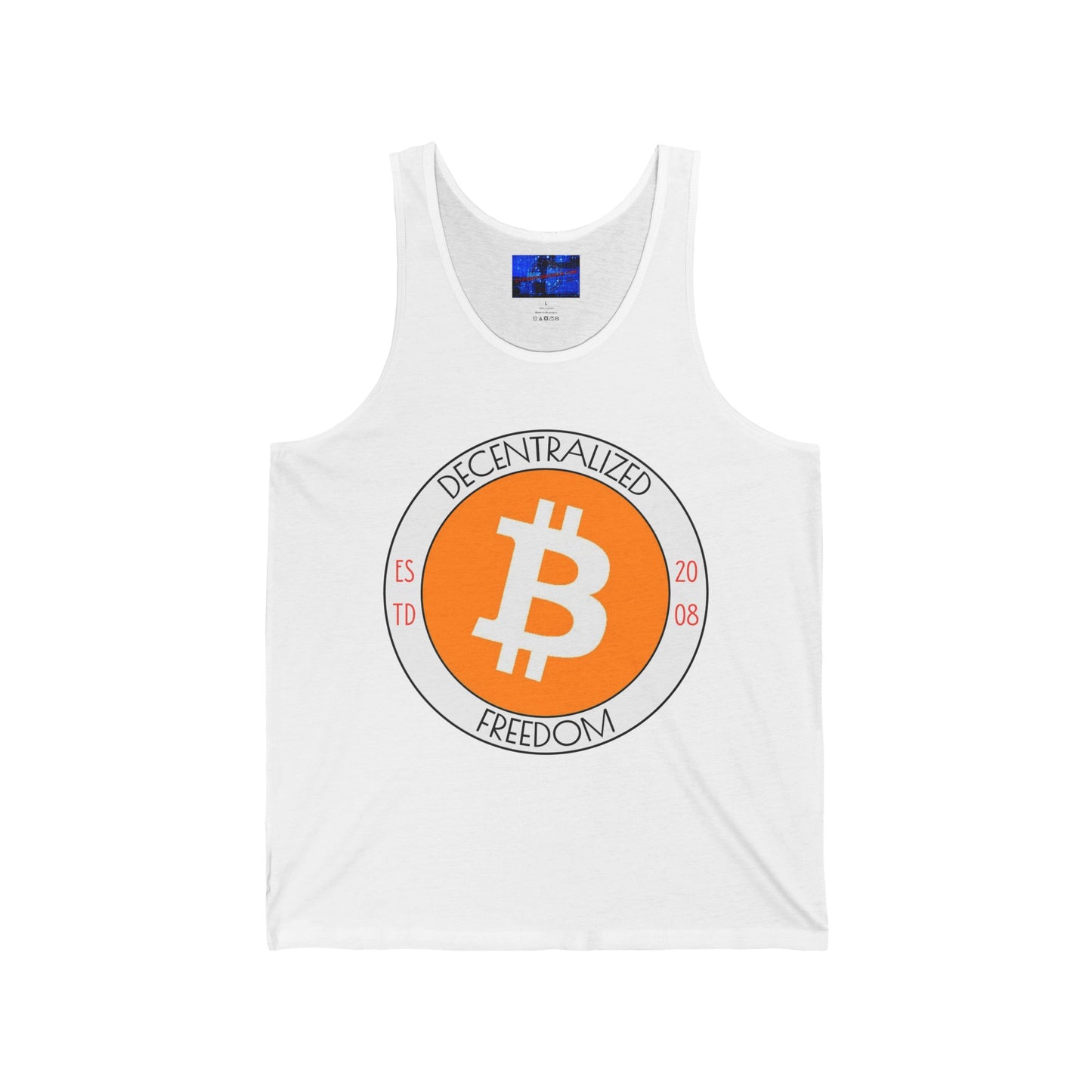 Bitcoin Decentralized Freedom Unisex Jersey Tank Top by cypherpunkgear