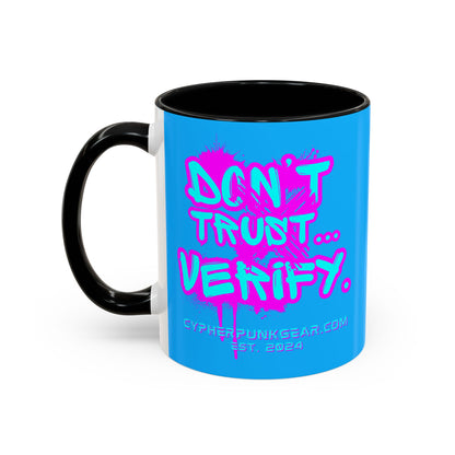 Don't Trust...Verify. Light Blue Accent Mug by cypherpunkgear.com