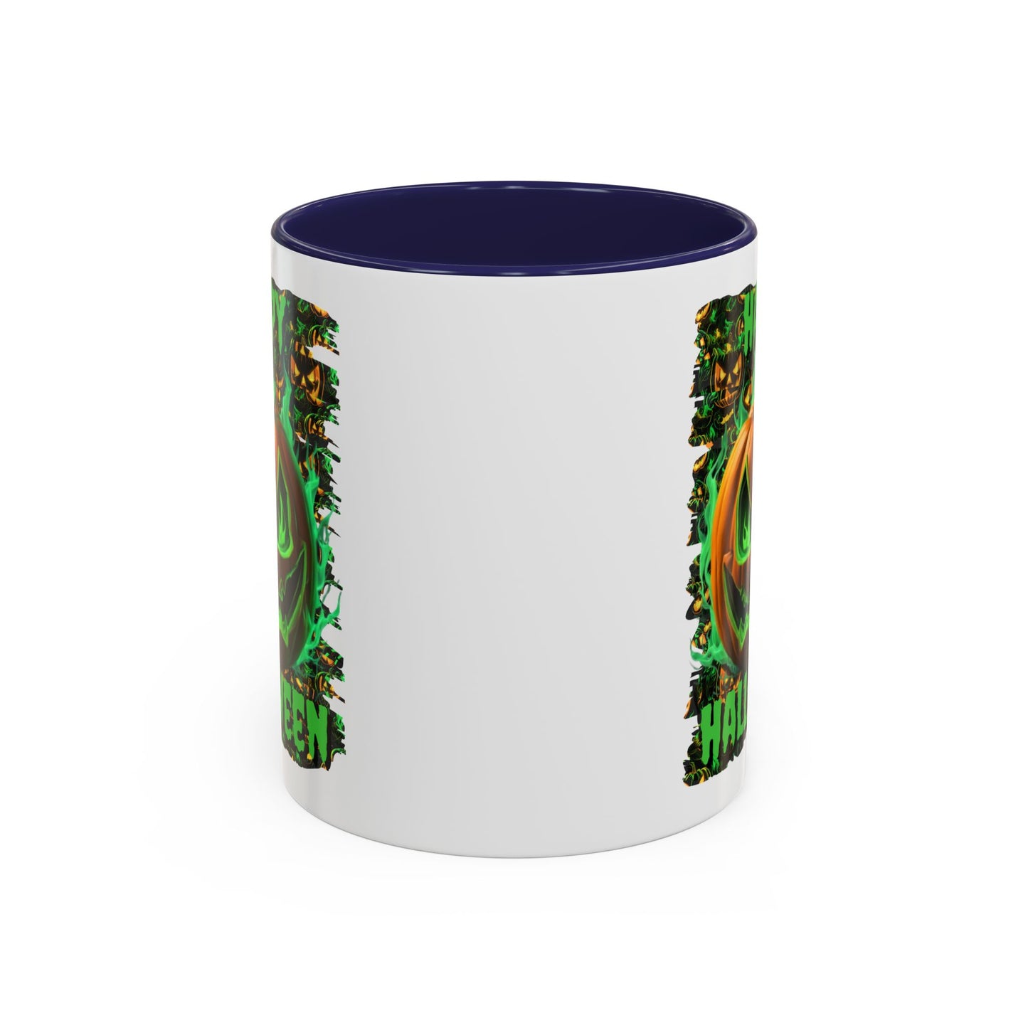 Happy Halloween Green Jack White Accent Mug by CreepyCrafts.boo