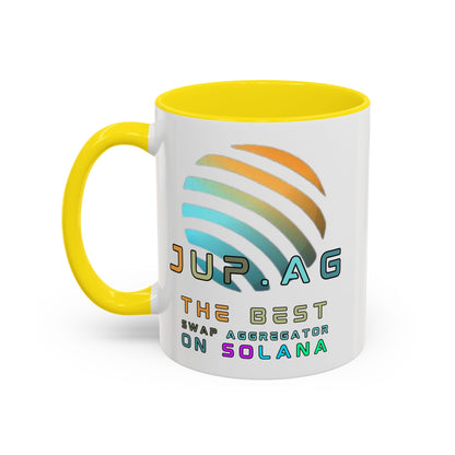 Jupiter (JUP) the best aggregator on Solana White Accent Mug by cypherpunkgear.com