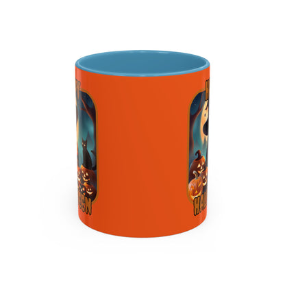 Happy Halloween Cute Witch Orange font Orange Accent Mug by CreepyCrafts.boo